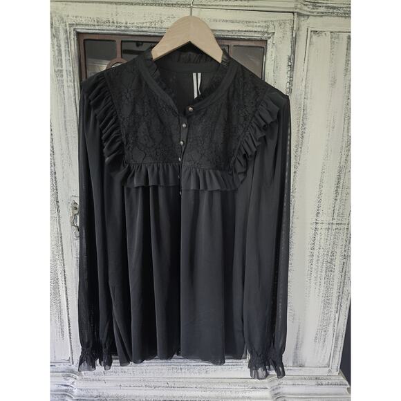 NWT Anthropologie Ruffled Lace Black Blouse - XL - Picture 5 of 7